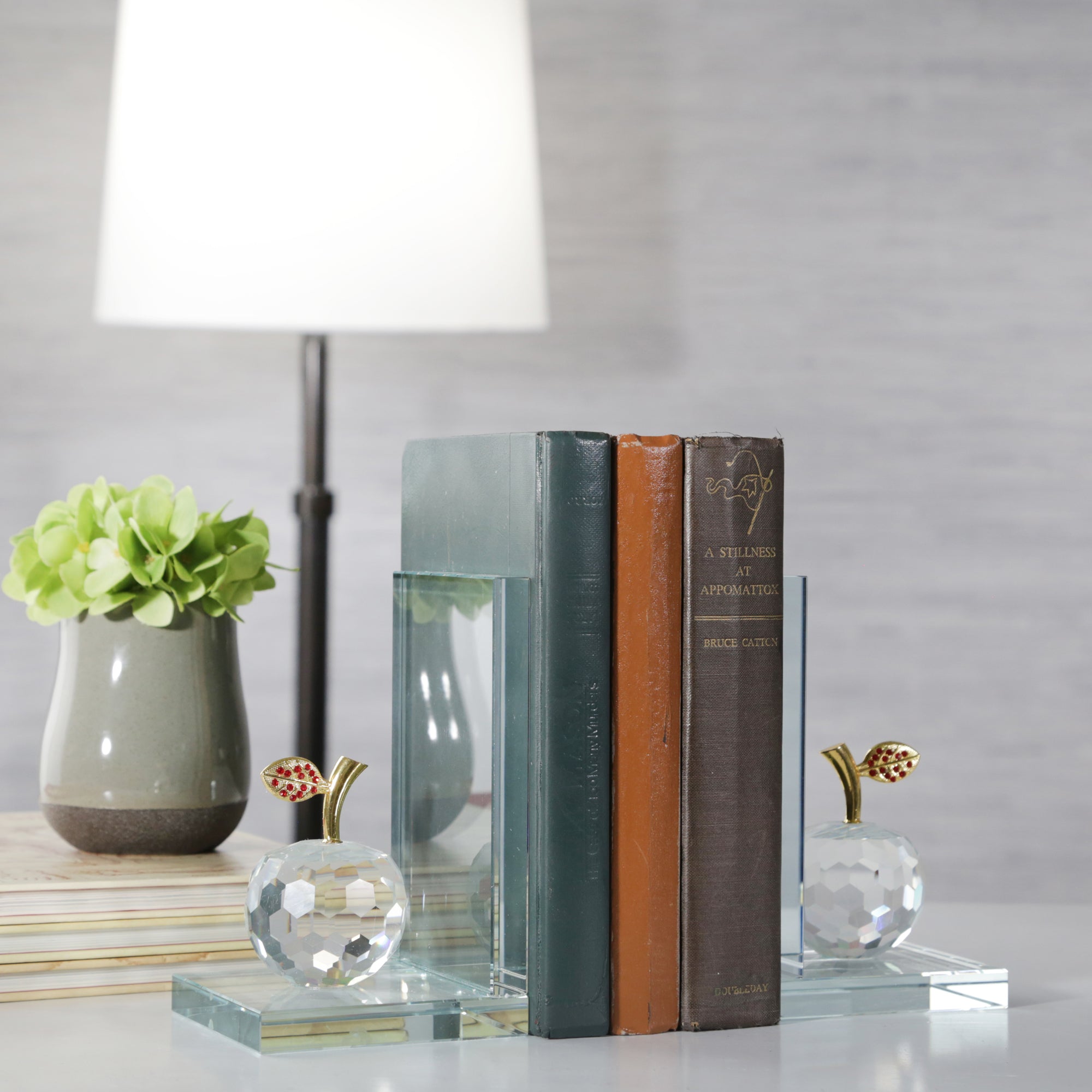 Set of 2 Crystal Apple Bookends, Clear | Zigeze