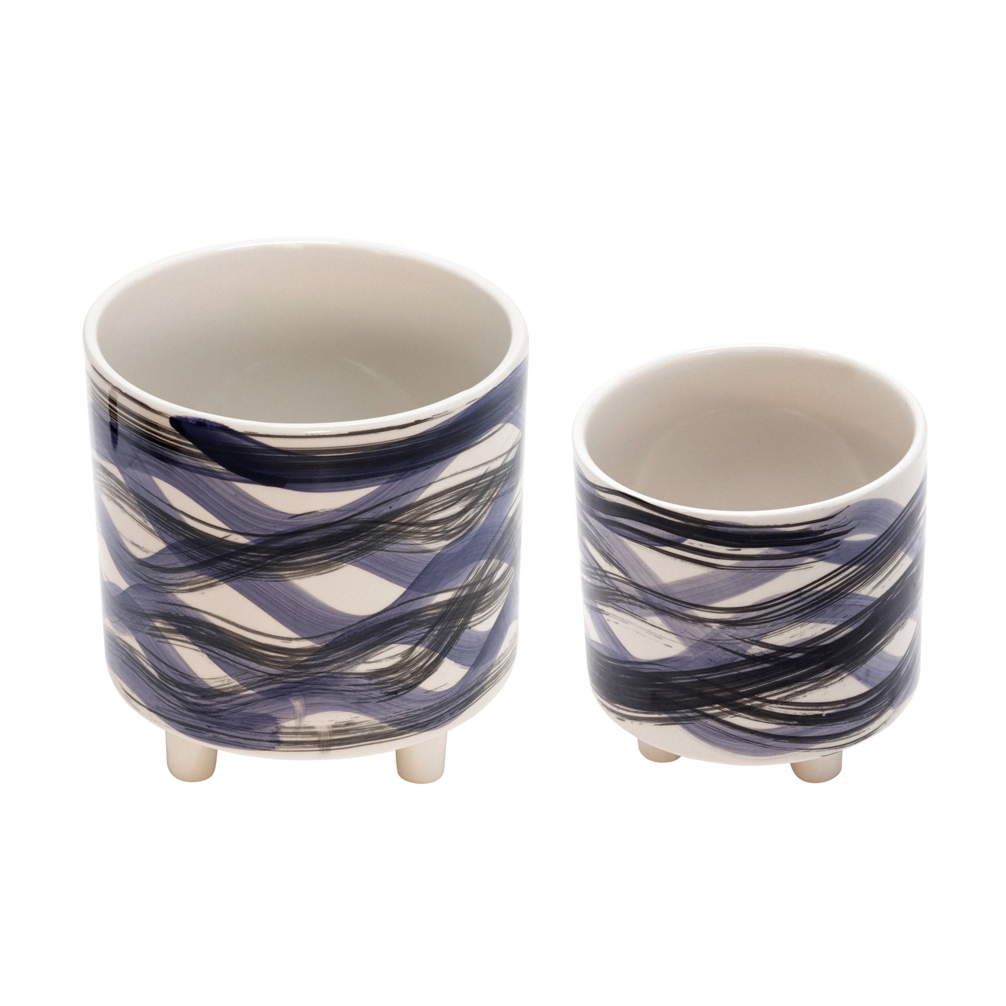 Set of 2 Footed Planters, Abstract Blue | Zigeze