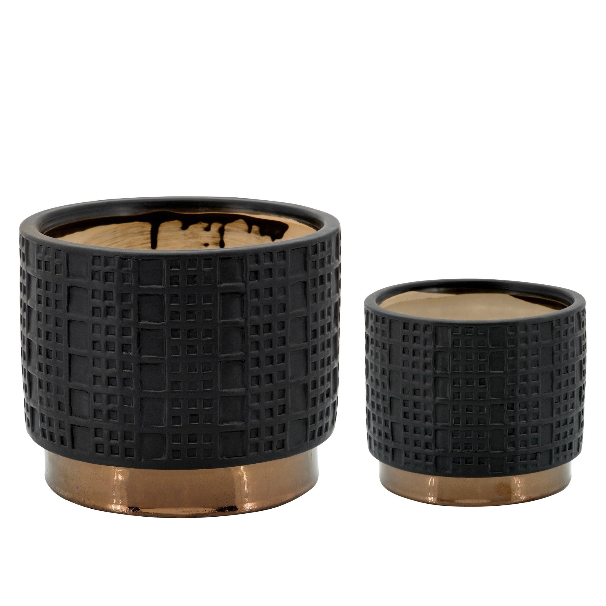 Set of 2 Mesh Metallic Planters, Black | Zigeze