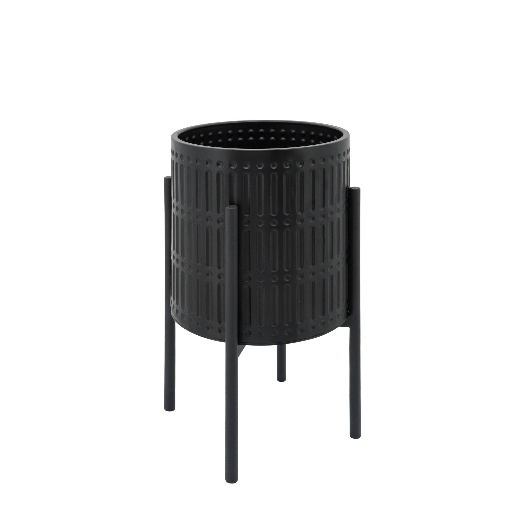 Set of 2 Ridged Planters on Stand, Black | Zigeze