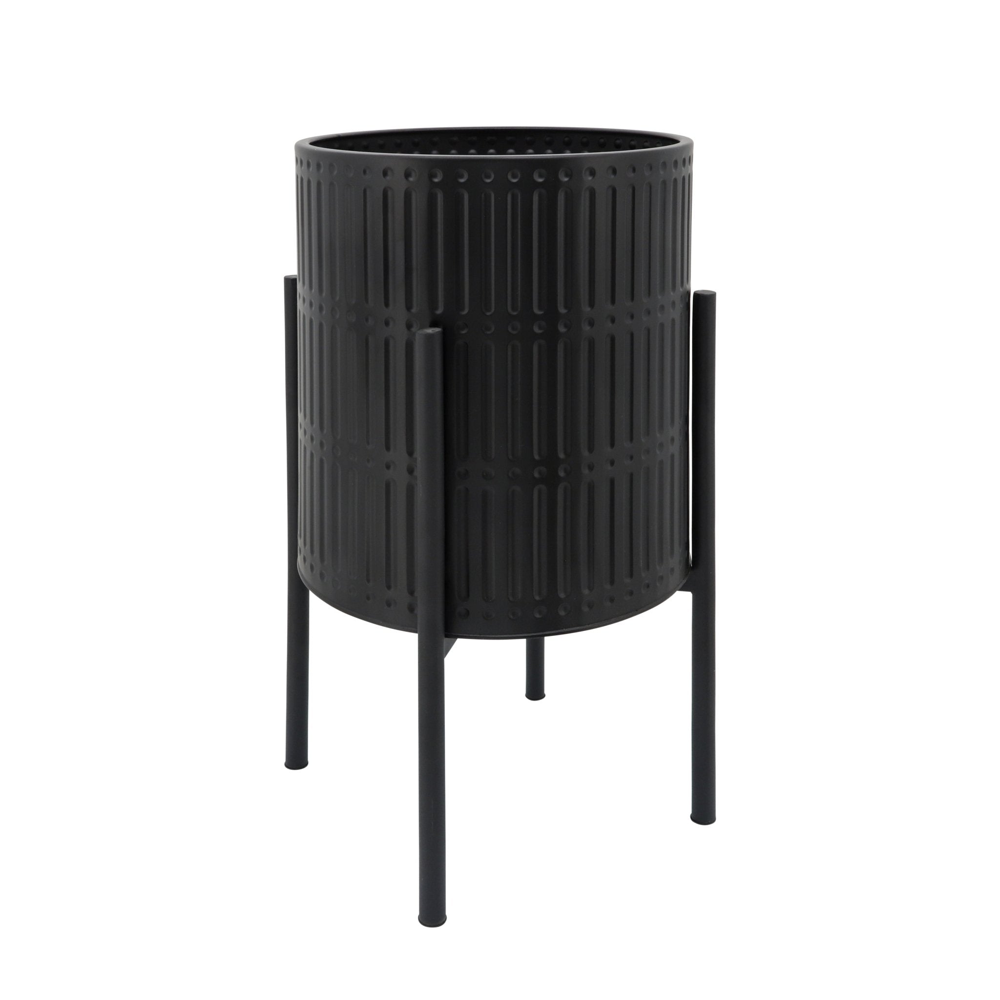Set of 2 Ridged Planters on Stand, Black | Zigeze