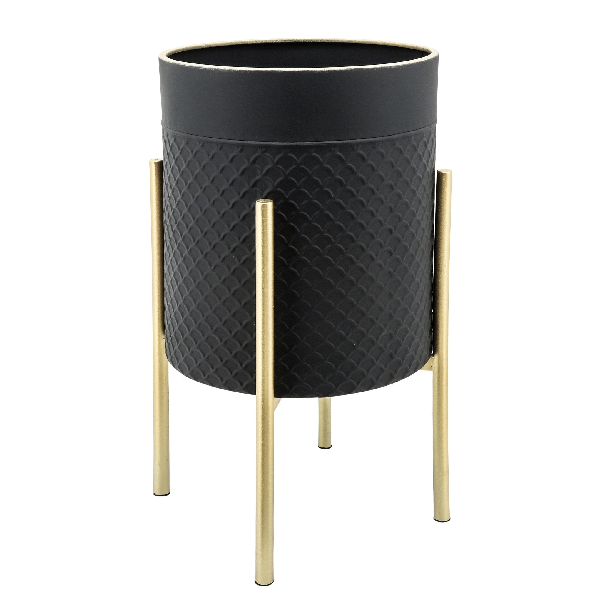 Set of 2 Scales Planter On Metal Stand, Blk/Gold | Zigeze