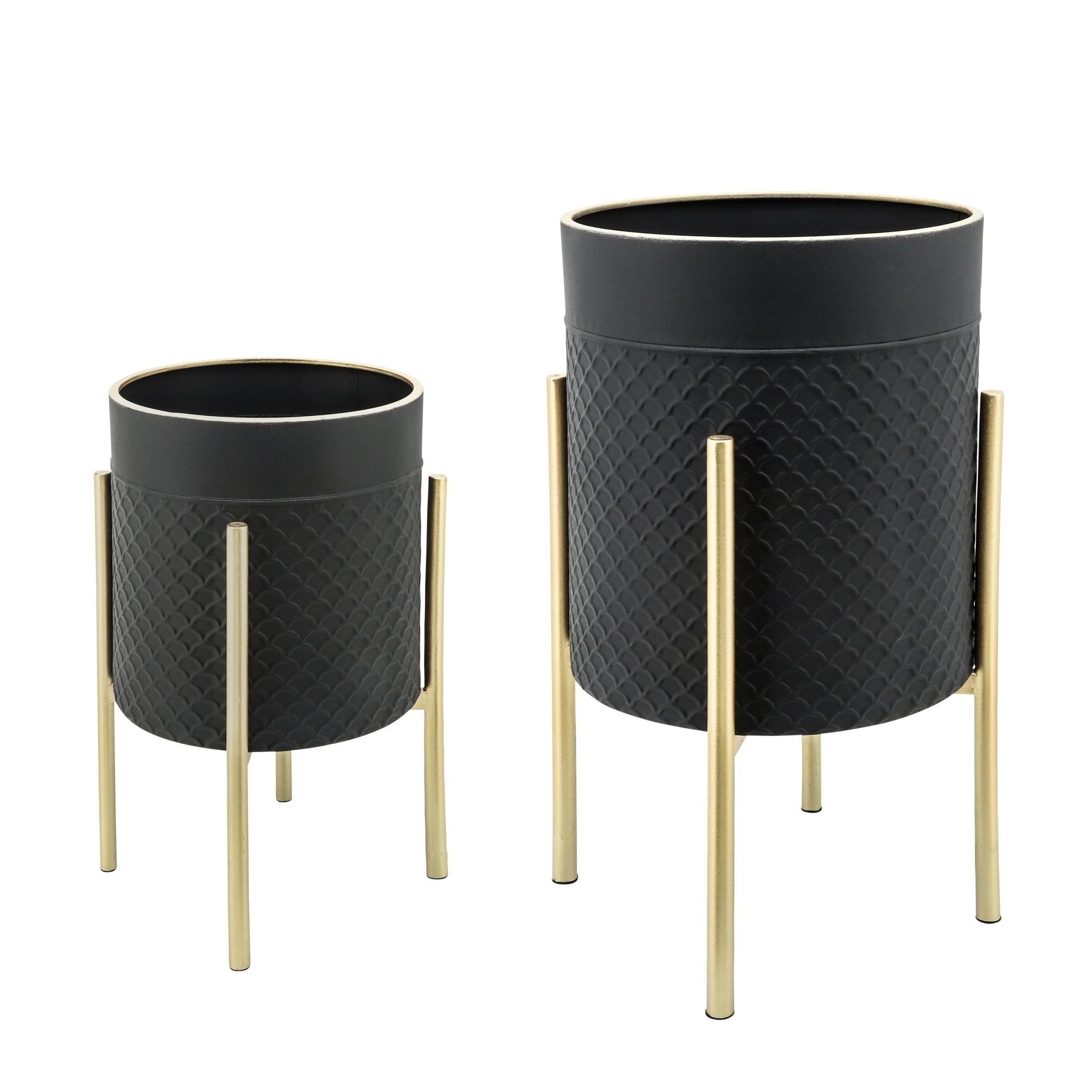 Set of 2 Scales Planter On Metal Stand, Blk/Gold | Zigeze