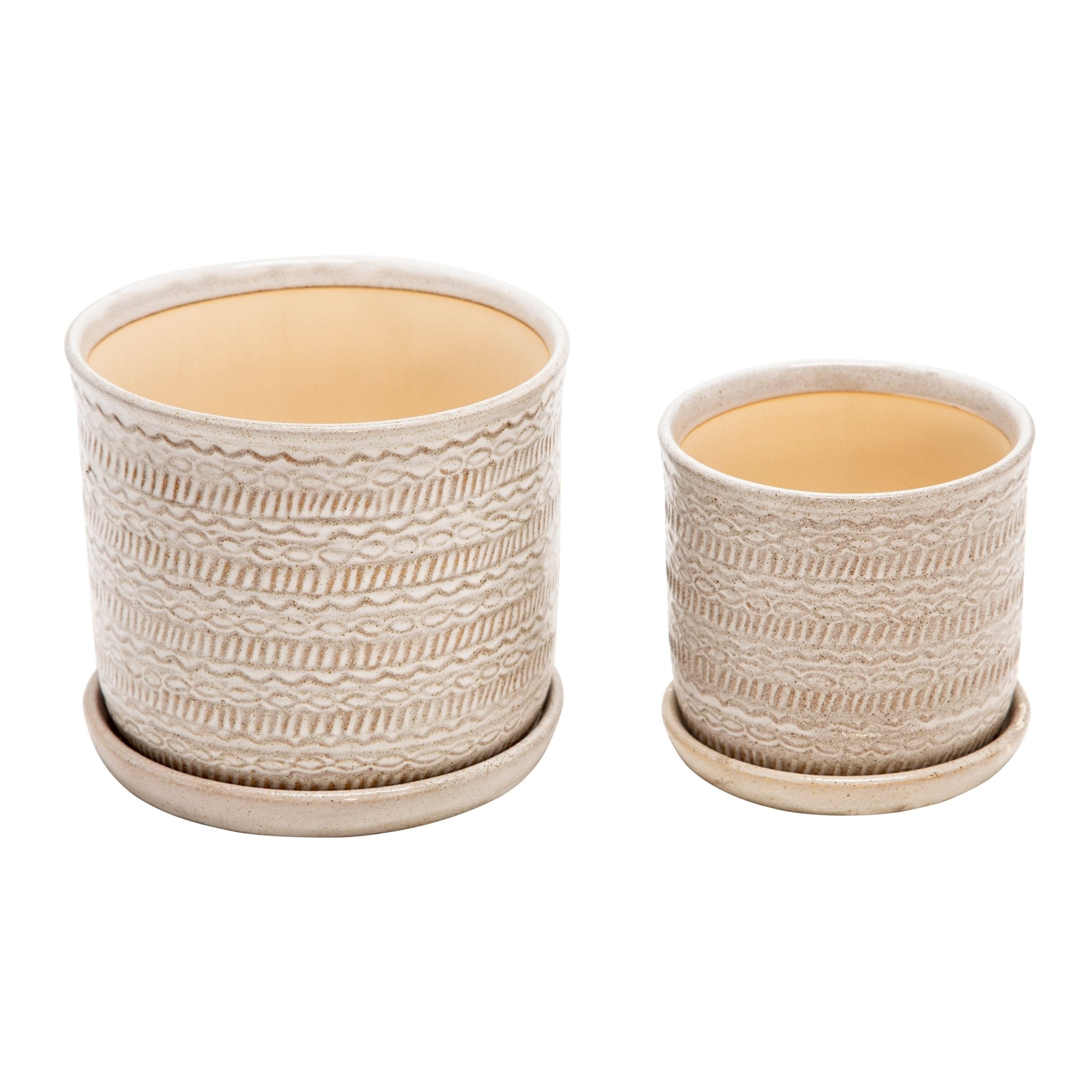 Set of 2 Tribal Planters with Saucer, Beige | Zigeze