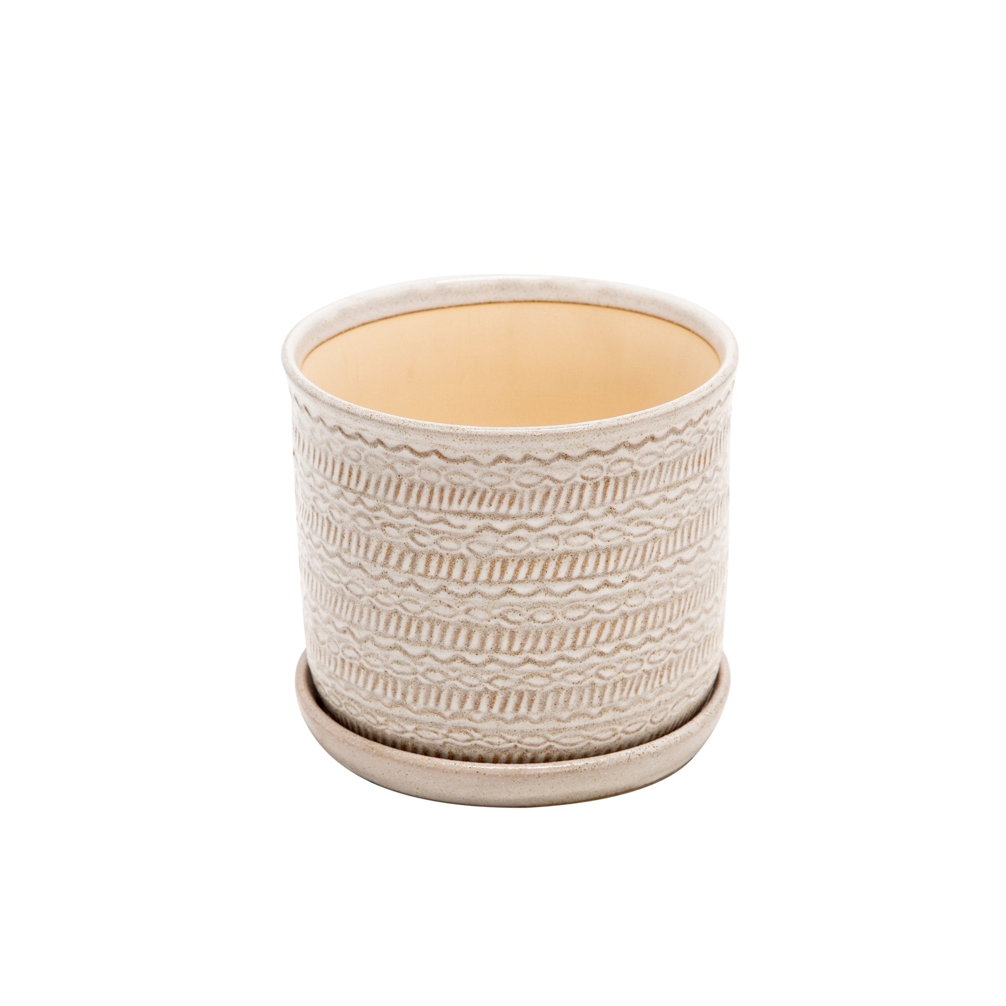 Set of 2 Tribal Planters with Saucer, Beige | Zigeze