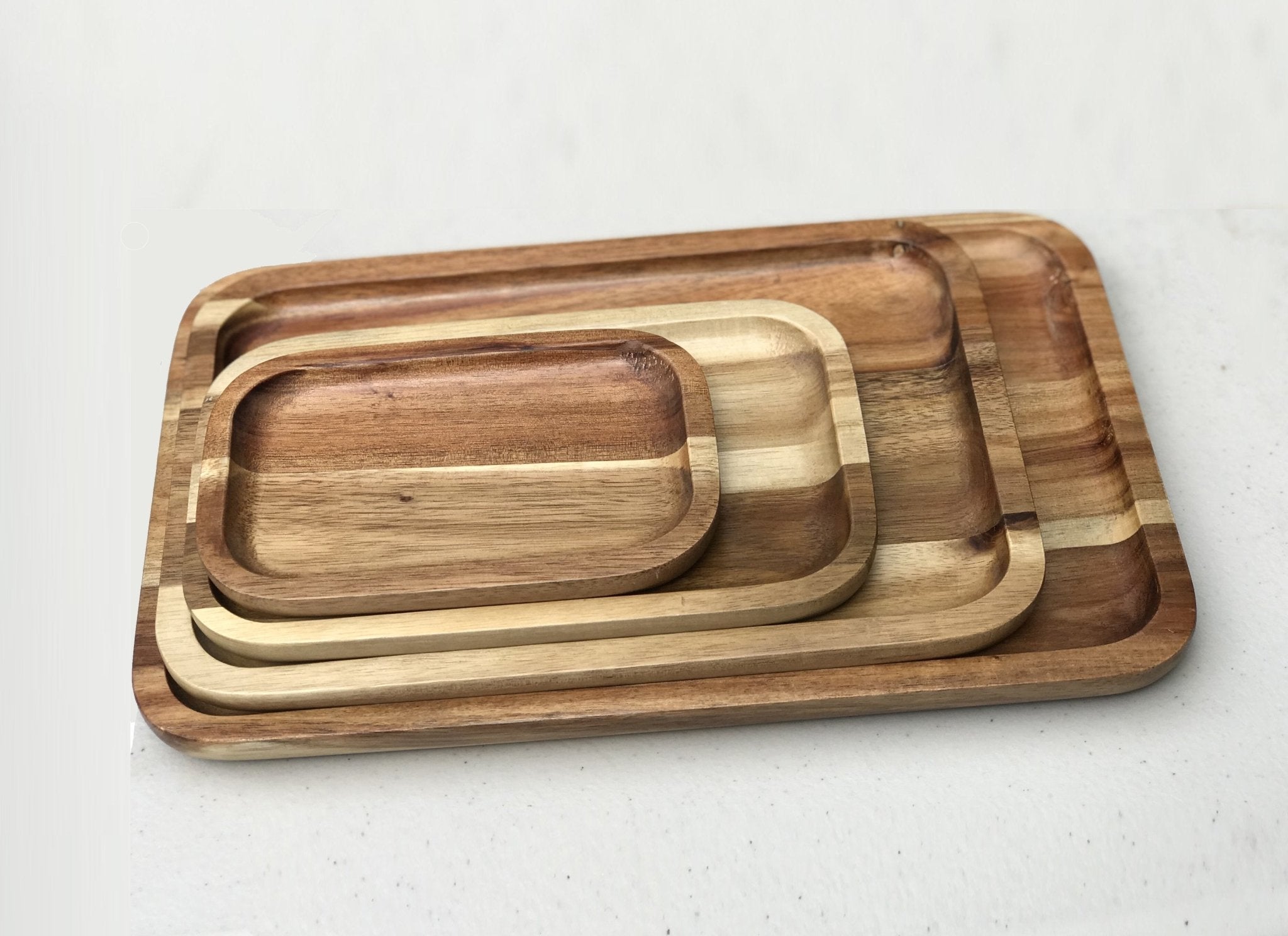 Set of 3 Acacia 10" Rectangle Serving Trays | Zigeze