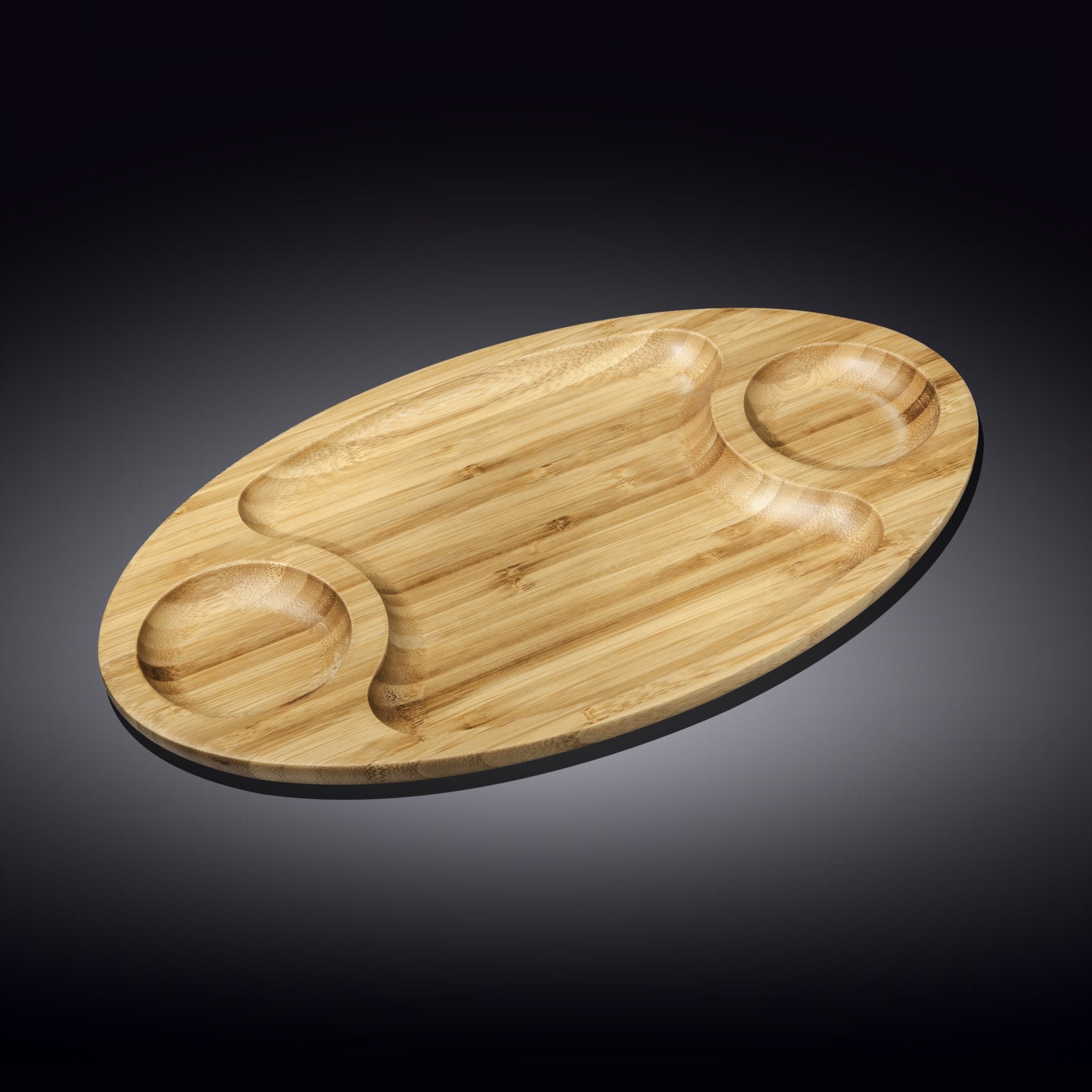 Set of 3 Natural Bamboo 3 Section Platters 16" x 9" | Zigeze