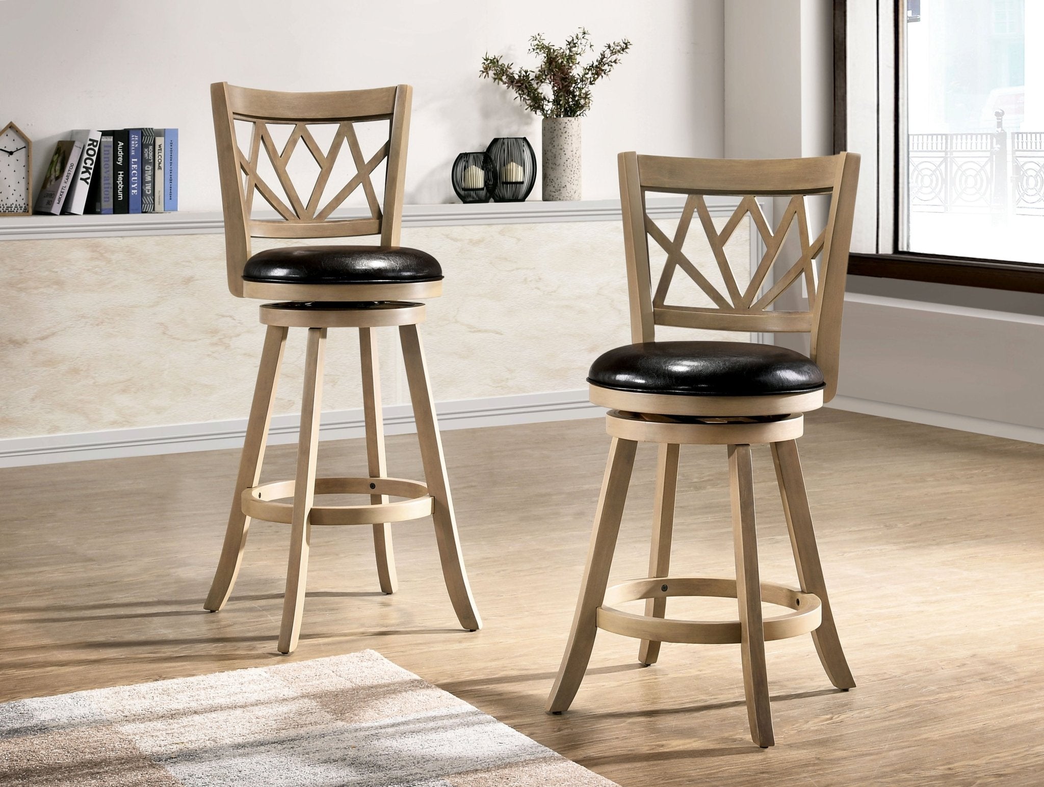 Transitional Swivel 24" Counter Height Stool, Oak and Black | Zigeze